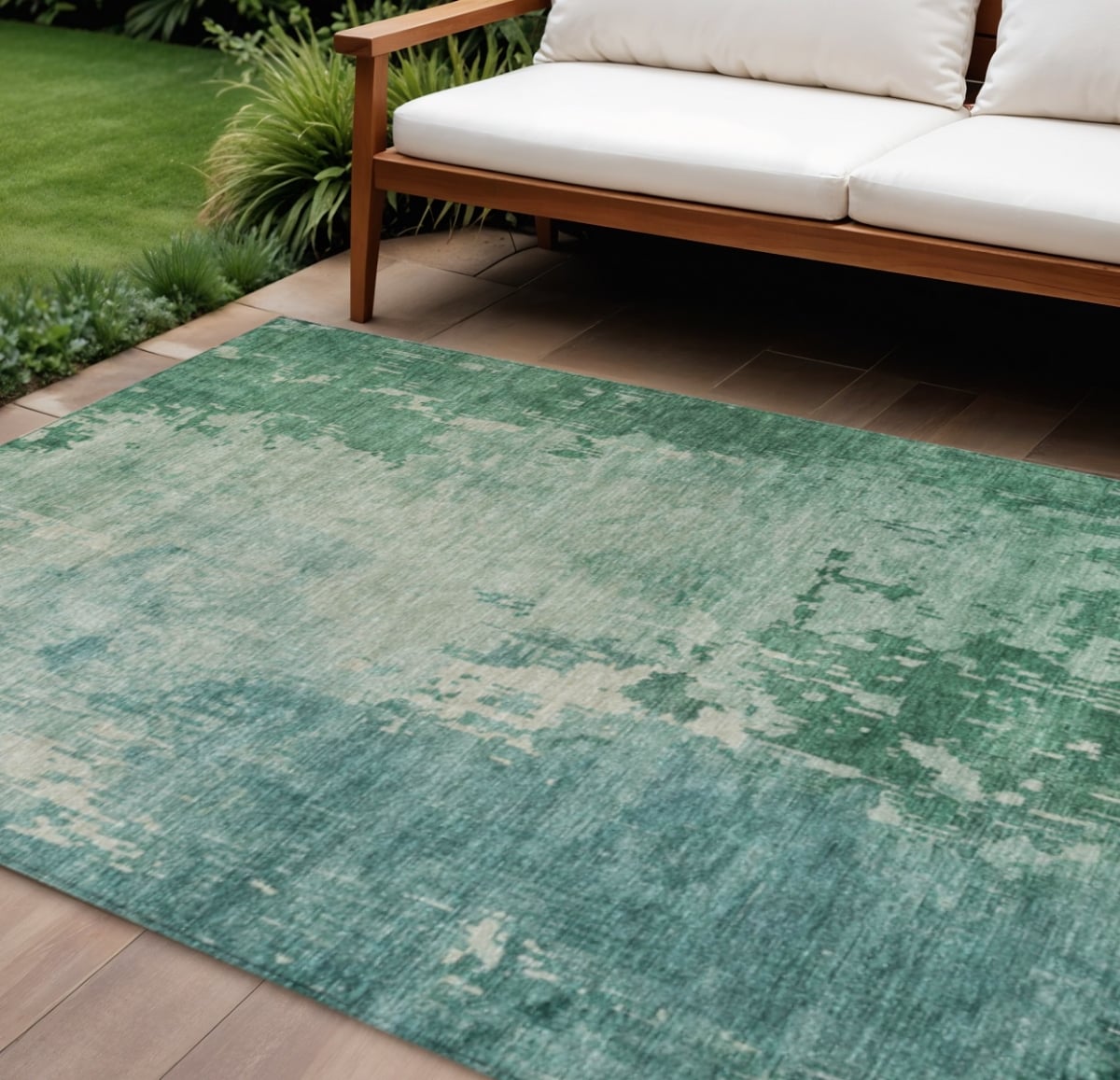 608235 8 x 10 ft. Emerald Abstract Washable Indoor & Outdoor Rectangle Area Rug