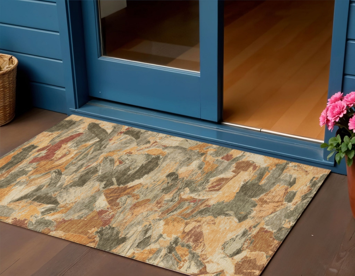 609232 3 x 5 ft. Copper & Orange Abstract Washable Indoor & Outdoor Rectangle Area Rug