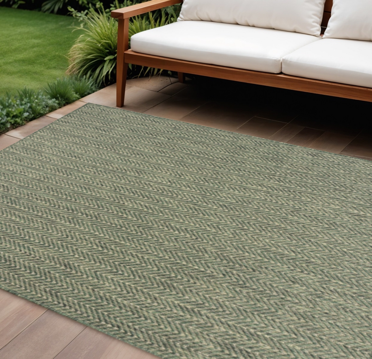 572886 6 x 9 ft. Green Geometric Indoor & Outdoor Rectangle Area Rug