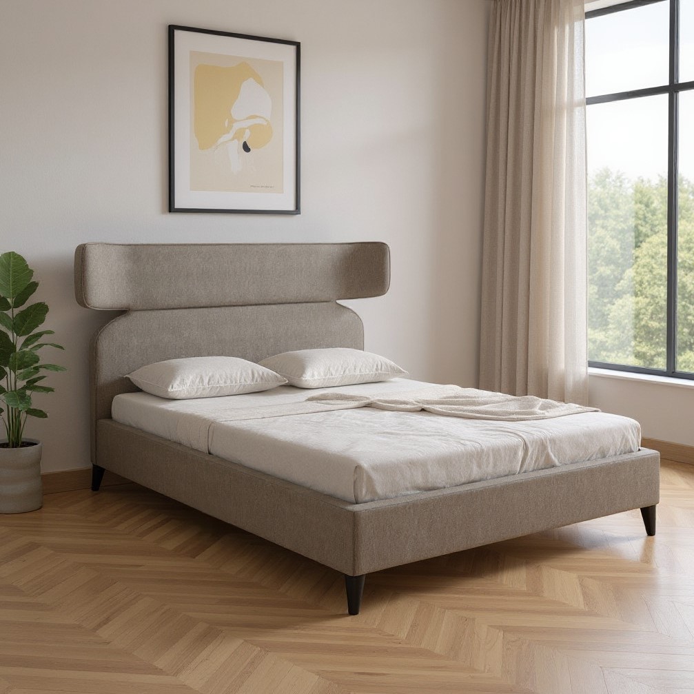 583184 Brown Solid Wood & Upholstery Queen Bed Frame