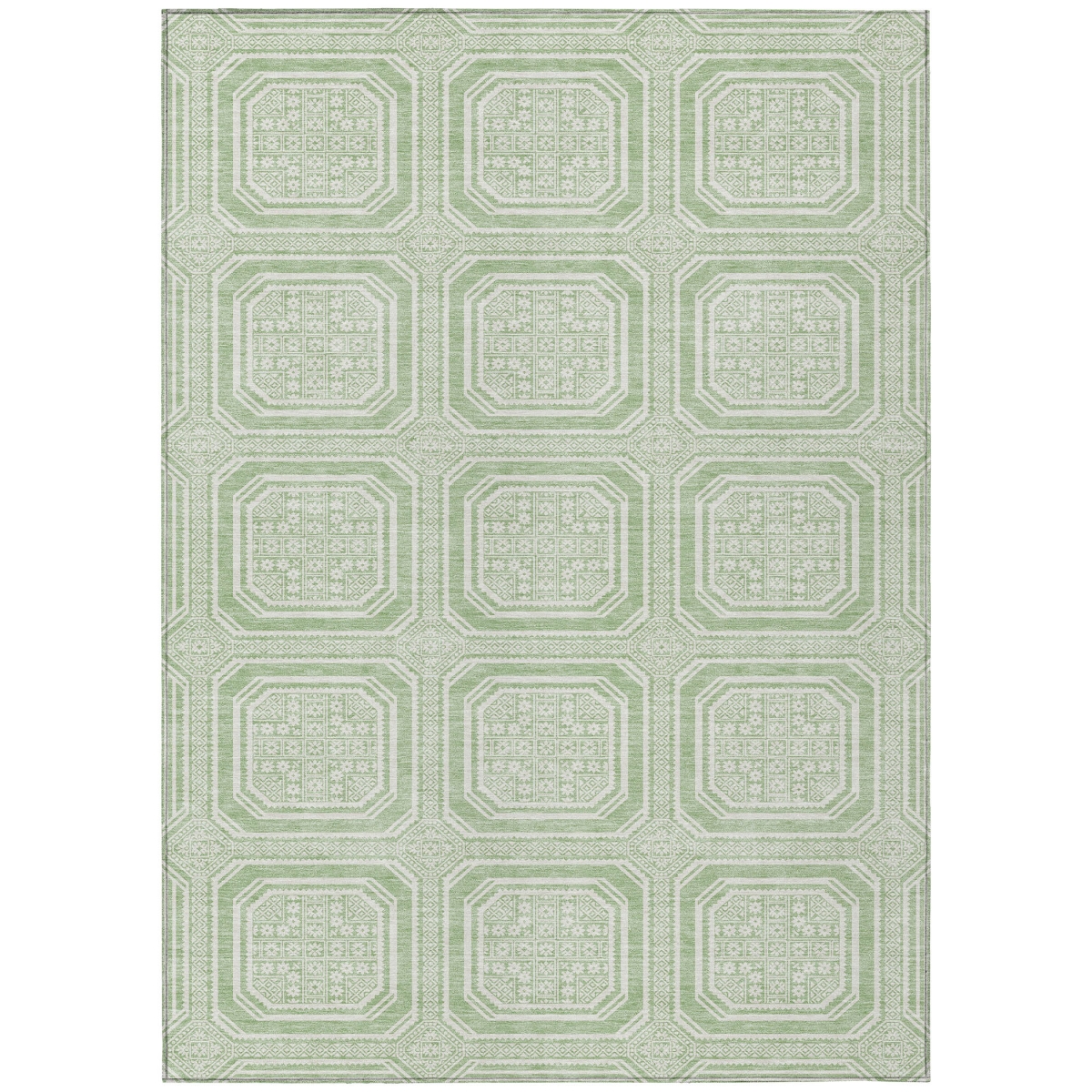 610832 8 x 10 ft. Mint Green & Ivory Geometric Washable Indoor & Outdoor Rectangle Area Rug