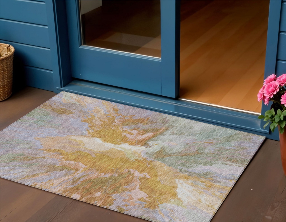615620 3 x 5 ft. Rust & Lavender Abstract Washable Indoor & Outdoor Rectangle Area Rug
