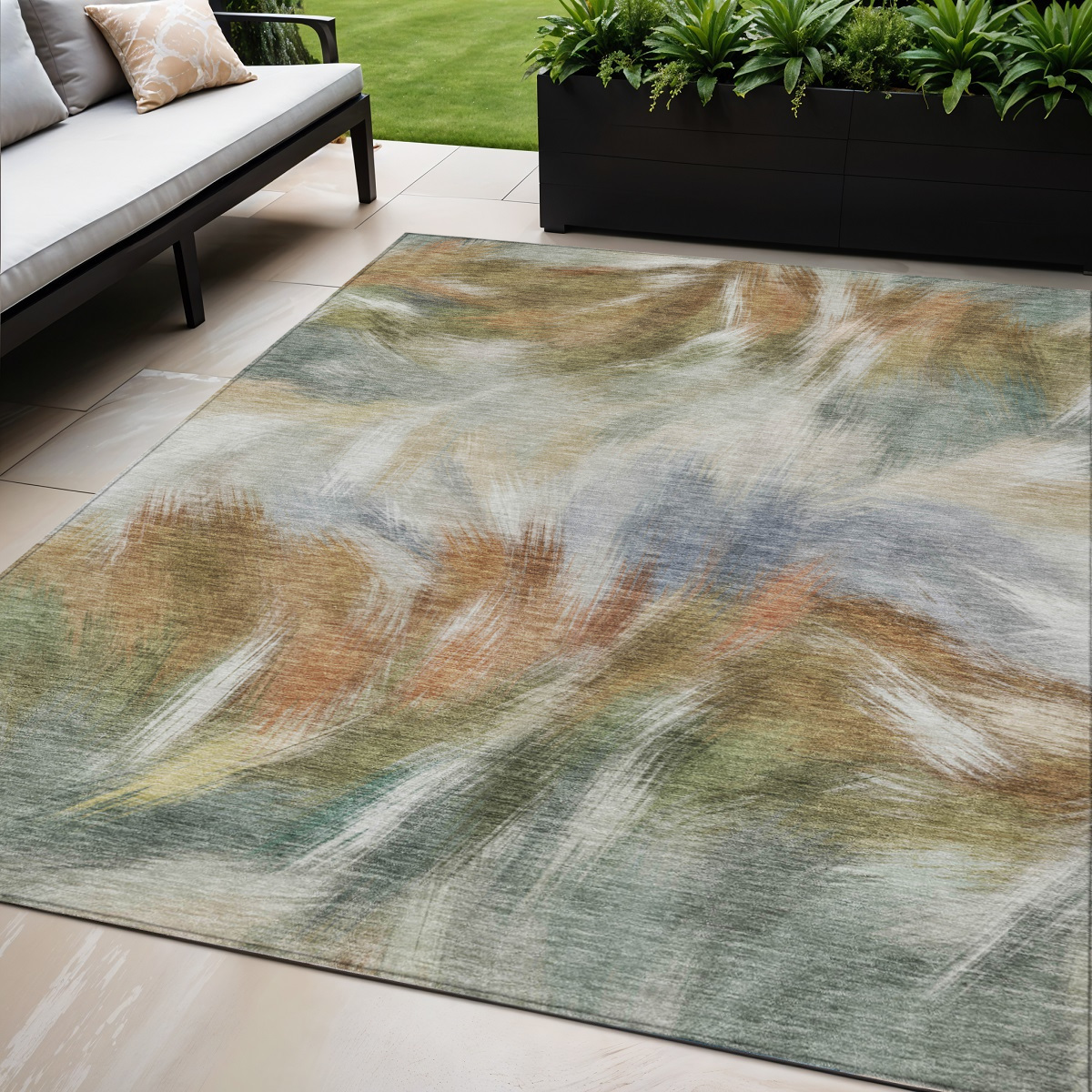 631330 5 x 8 ft. Beige & Copper Abstract Washable Indoor & Outdoor Rectangle Area Rug