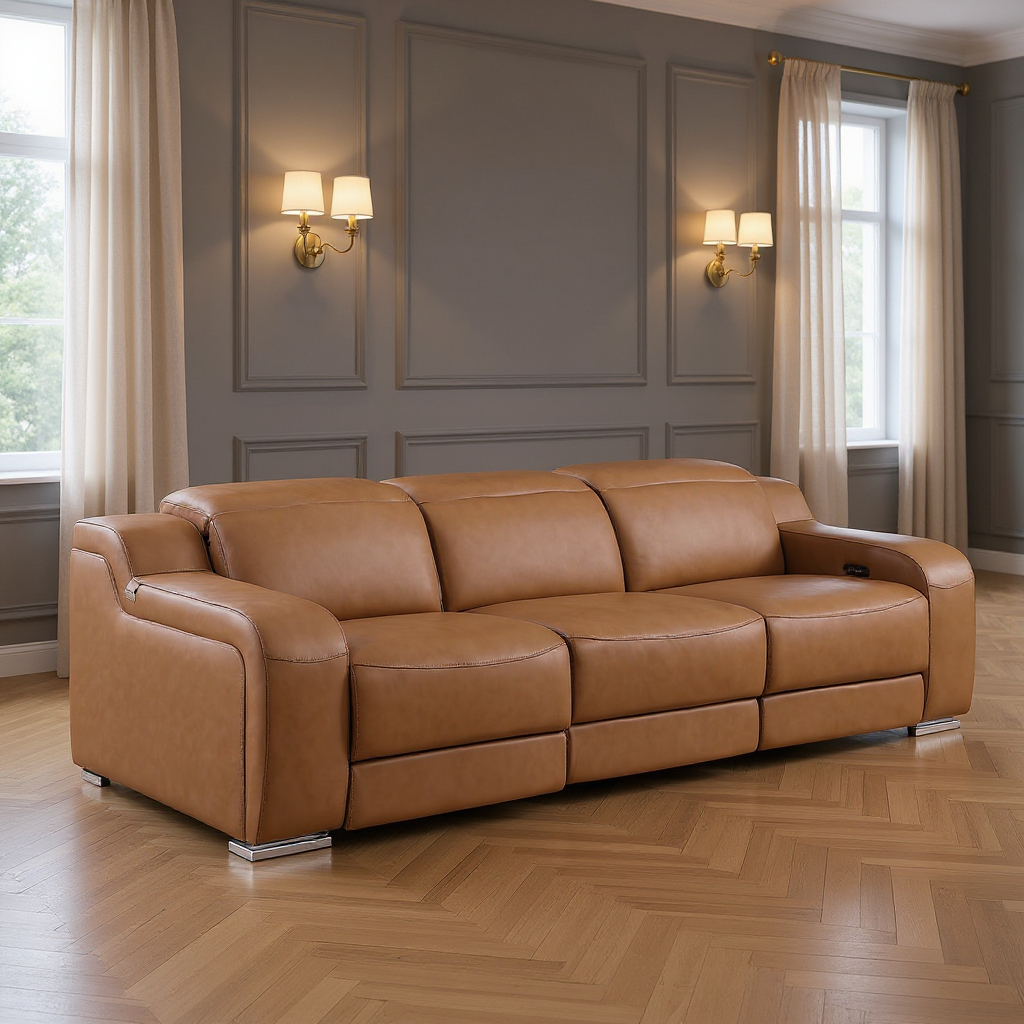 632888 30 x 103 x 41 in. Chestnut Italian Leather Reclining USB Sofa