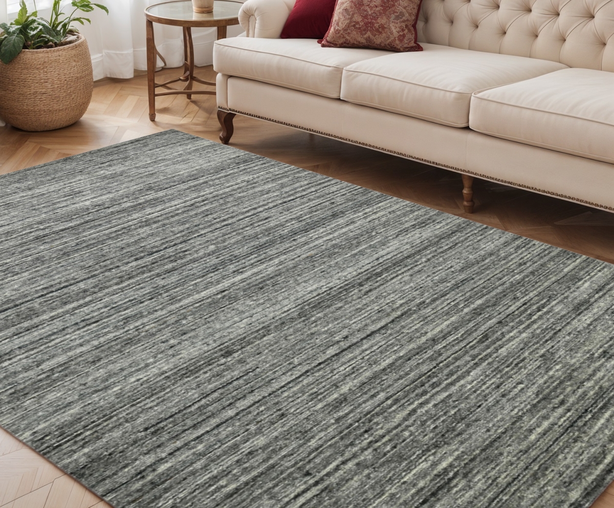 570274 5 x 8 ft. Dark Gray & Ivory Wool Striped Hand Woven Rectangle Area Rug