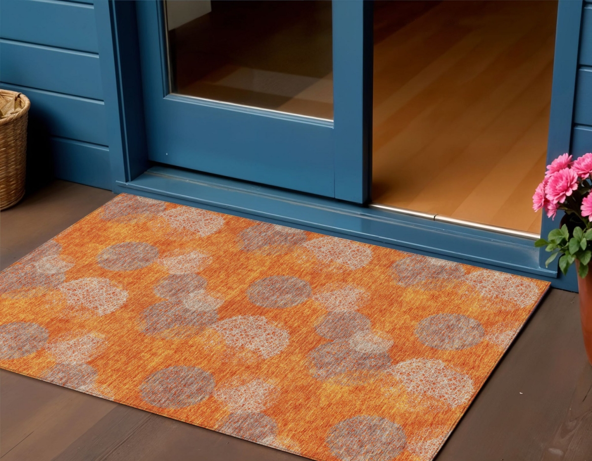 614683 3 x 5 ft. Orange Silver & Peach Polka Dot Washable Indoor & Outdoor Rectangle Area Rug