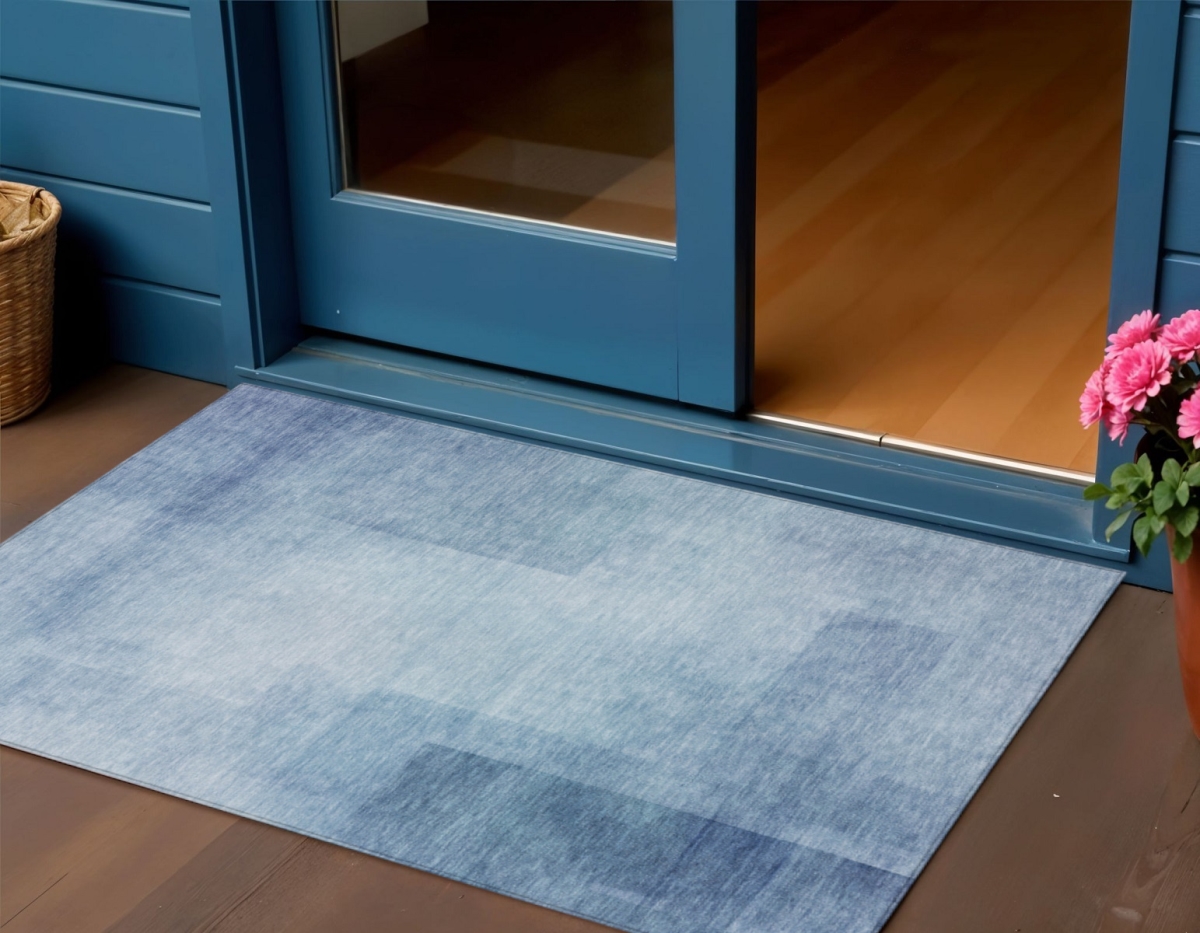 608088 3 x 5 ft. Blue Geometric Washable Indoor & Outdoor Rectangle Area Rug