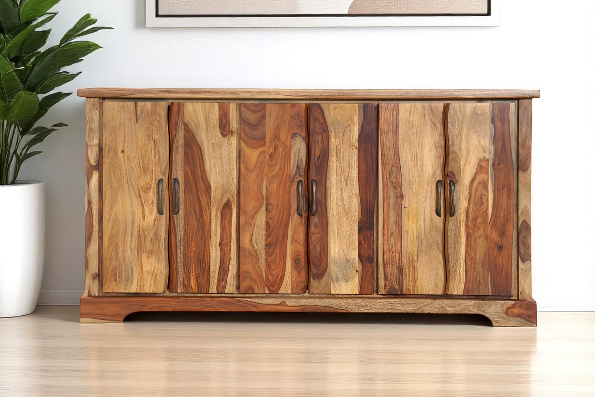634311 72 in. Brown Solid Wood Live Edge Sideboard with Six Doors
