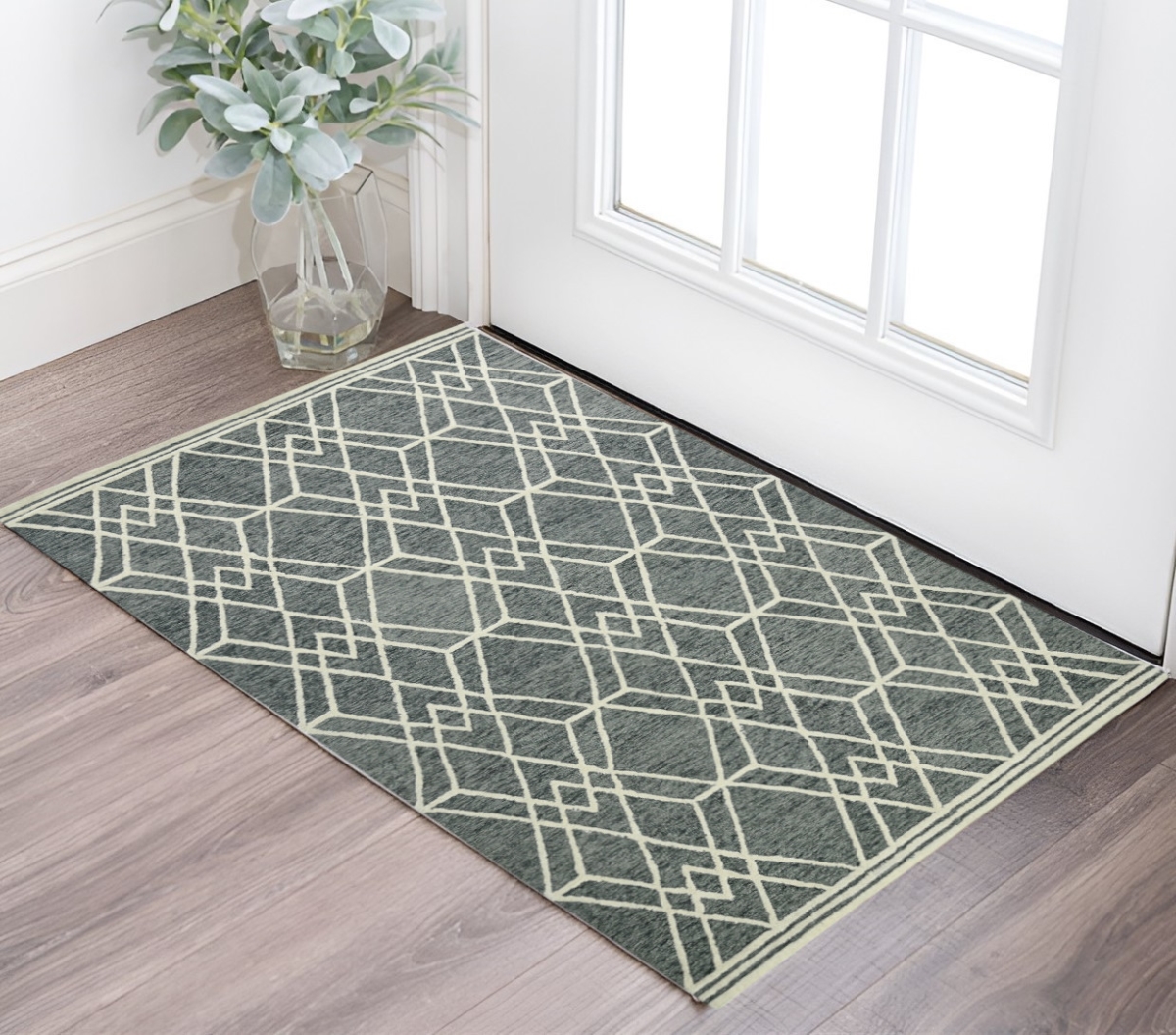 570423 2 x 3 ft. Gray & Ivory Wool Geometric Hand Hooked Rectangle Area Rug