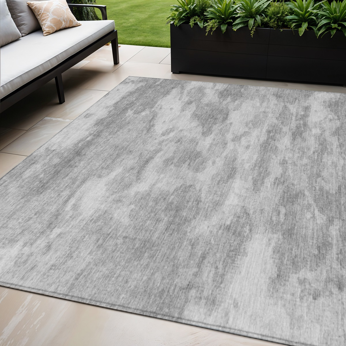 610445 5 x 8 ft. Silver & Gray Abstract Washable Indoor & Outdoor Rectangle Area Rug
