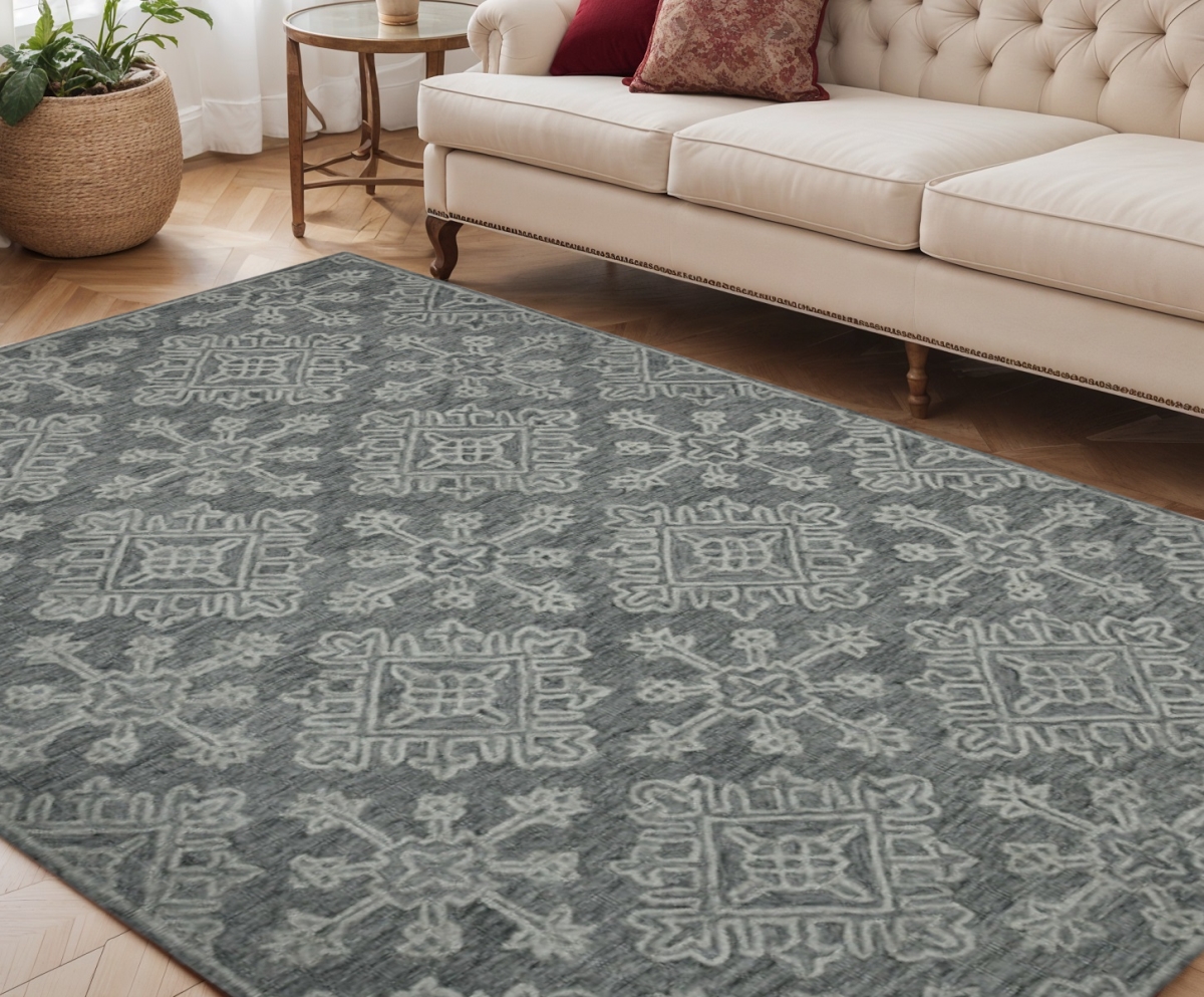 570356 5 x 7 ft. Wool Oriental Hand Hooked Rectangle Area Rug, Graphite & Gray