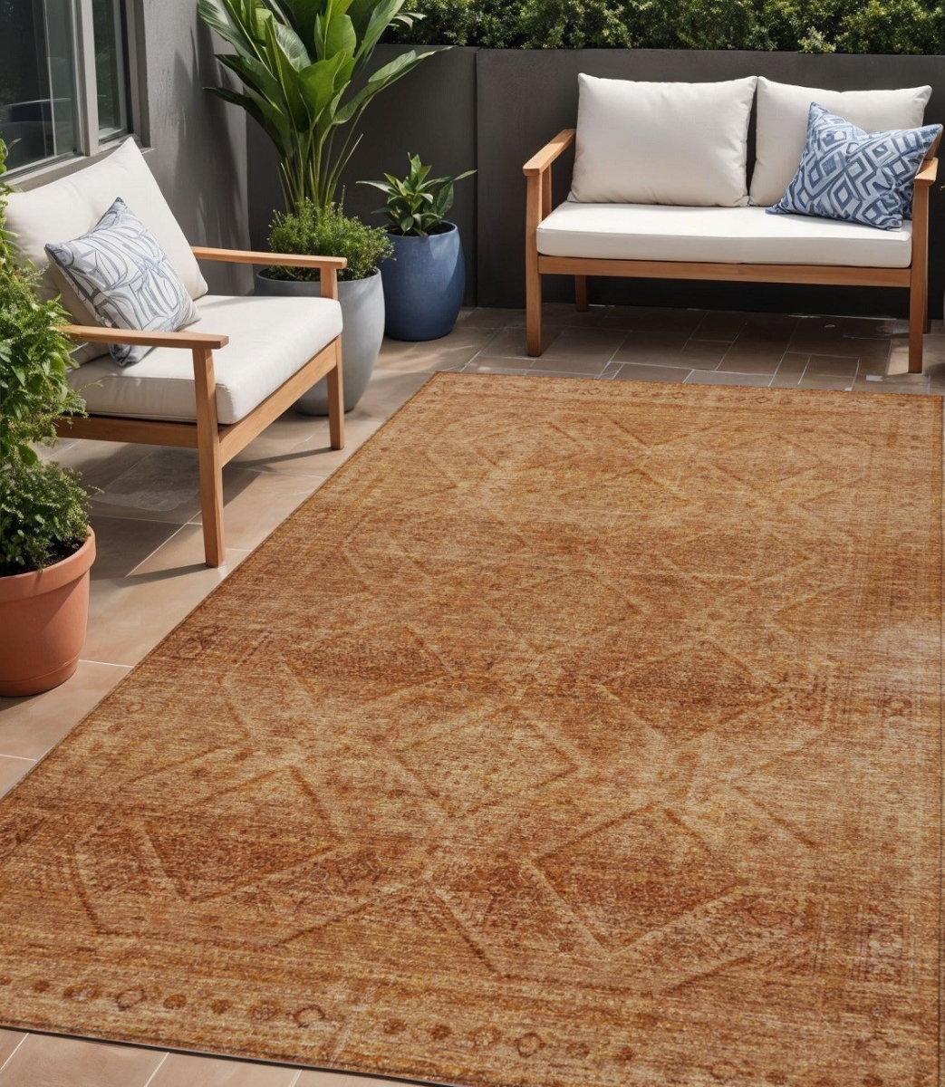 630496 5 x 8 ft. Copper & Ivory Geometric Washable Indoor & Outdoor Rectangle Area Rug
