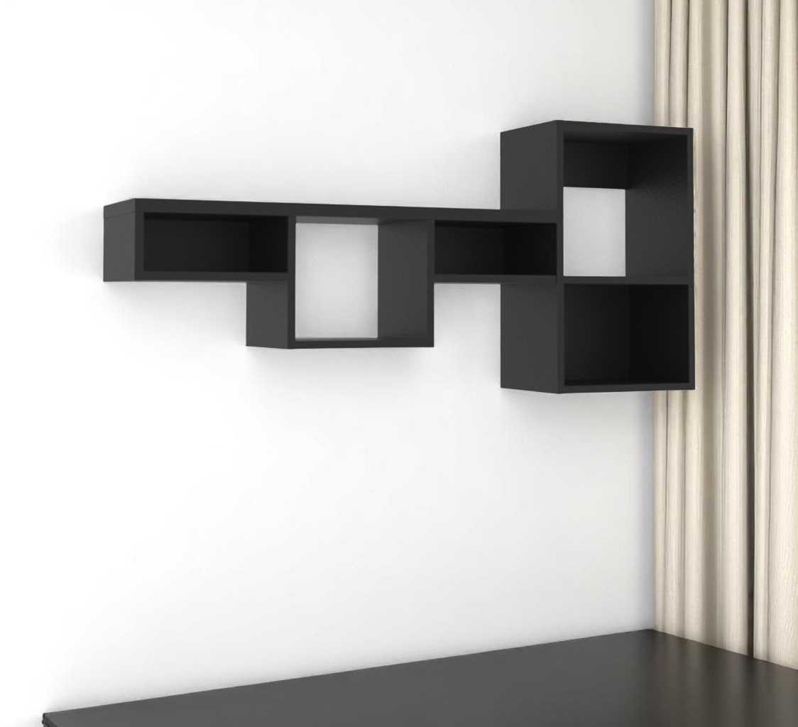 Modern Black Wood Wall Mounted Cubby Shelf - 47 in. - Stylish Storage Solution