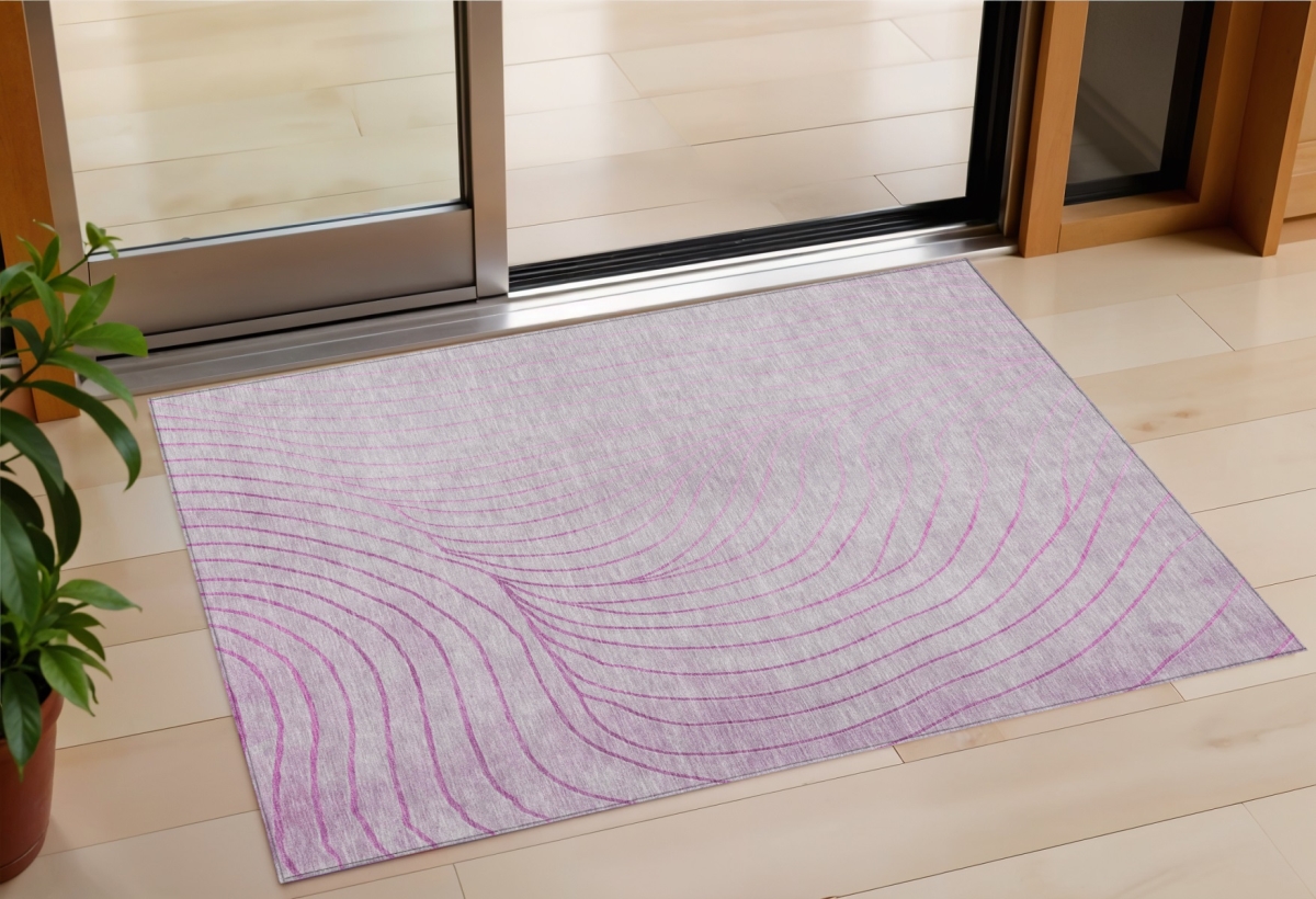 631749 3 x 5 ft. Blush & Silver Abstract Washable Indoor & Outdoor Rectangle Area Rug