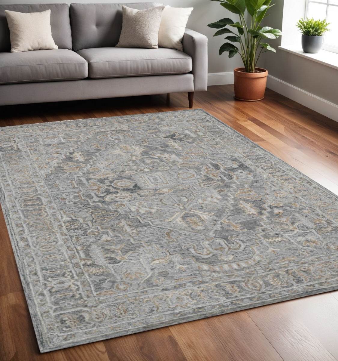 571122 5 x 7 ft. Wool Oriental Hand Tufted Rectangle Area Rug, Gray & Brown
