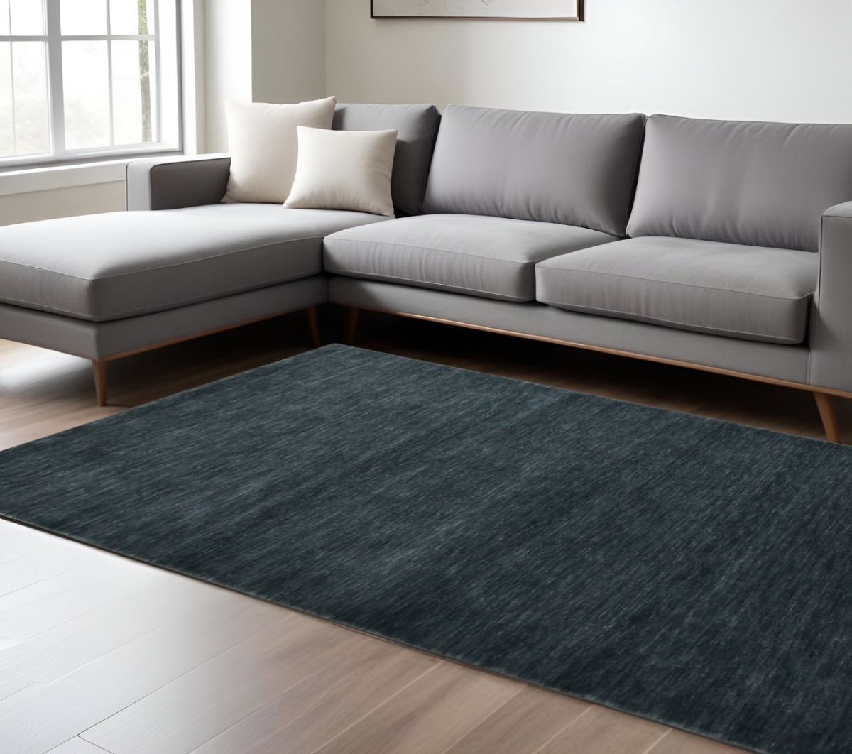 570668 10 x 14 ft. Dark Gray Wool Hand Woven Rectangle Area Rug