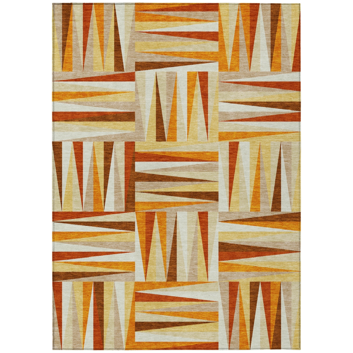 598287 5 x 8 ft. Orange Ivory & Copper Geometric Washable Indoor & Outdoor Rectangle Area Rug