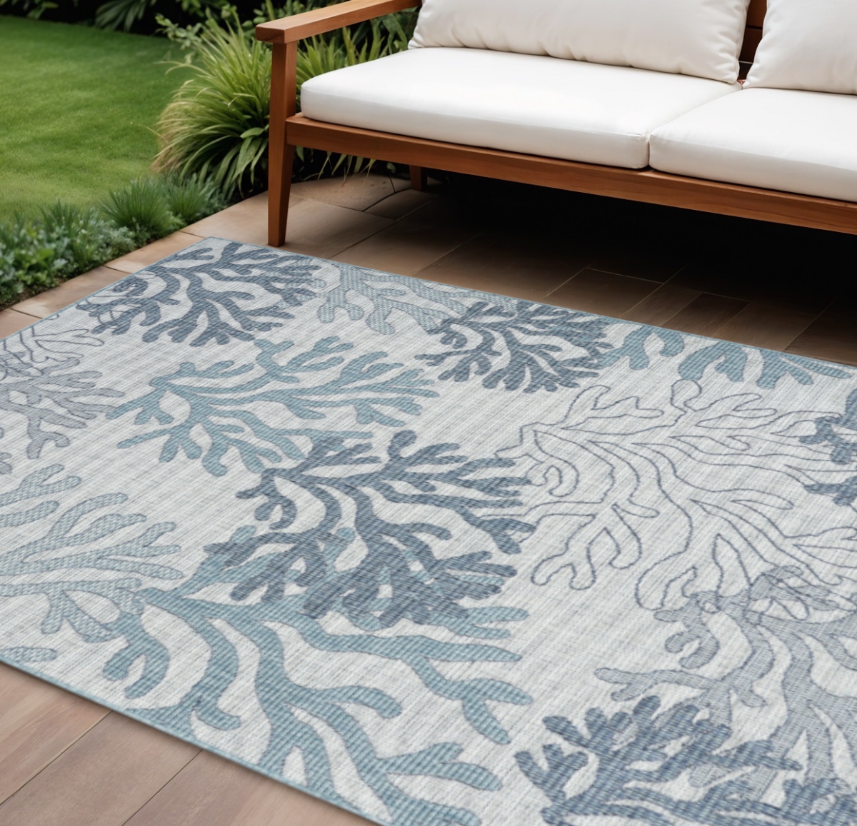 551477 9 x 12 ft. Blue & Ivory Nautical Indoor & Outdoor Rectangle Area Rug