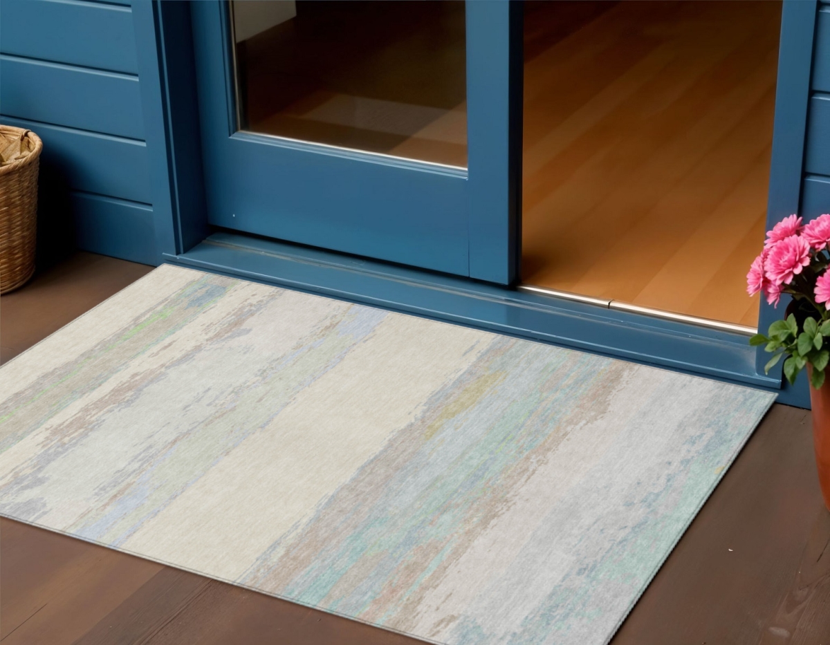 608741 3 x 5 ft. Ivory Abstract Washable Indoor & Outdoor Rectangle Area Rug
