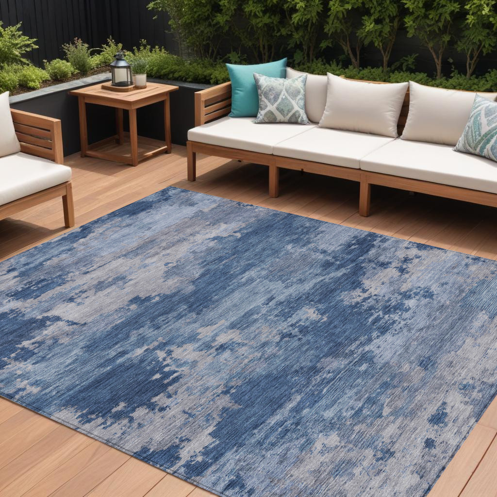 630930 8 x 10 ft. Navy Blue & Ivory Abstract Washable Indoor & Outdoor Rectangle Area Rug
