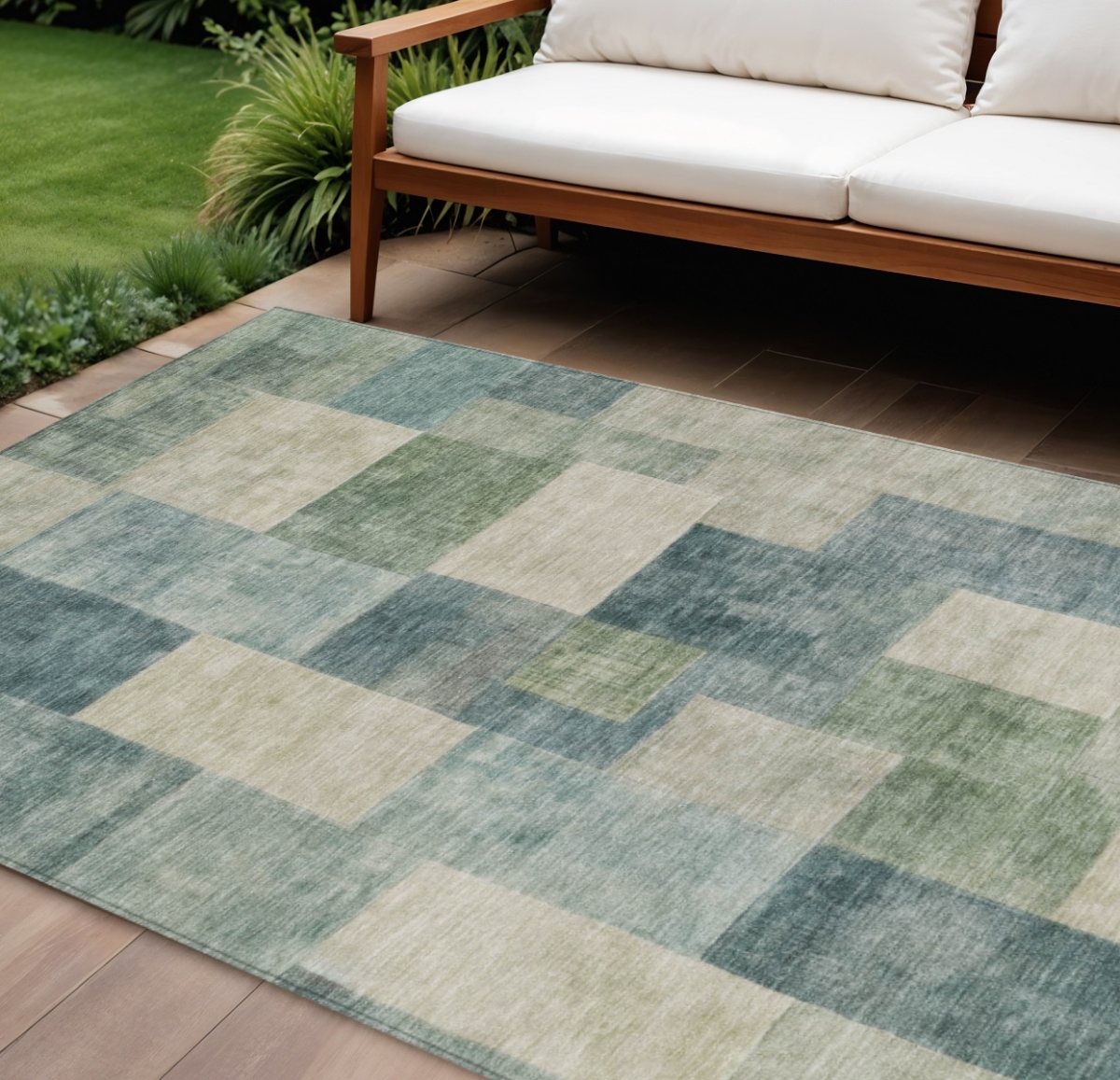 608265 8 x 10 ft. Blue Geometric Washable Indoor & Outdoor Rectangle Area Rug