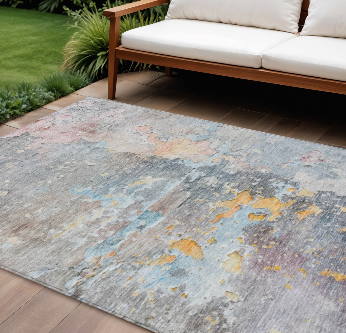 607791 8 x 10 ft. Granite Gray Abstract Washable Indoor & Outdoor Rectangle Area Rug