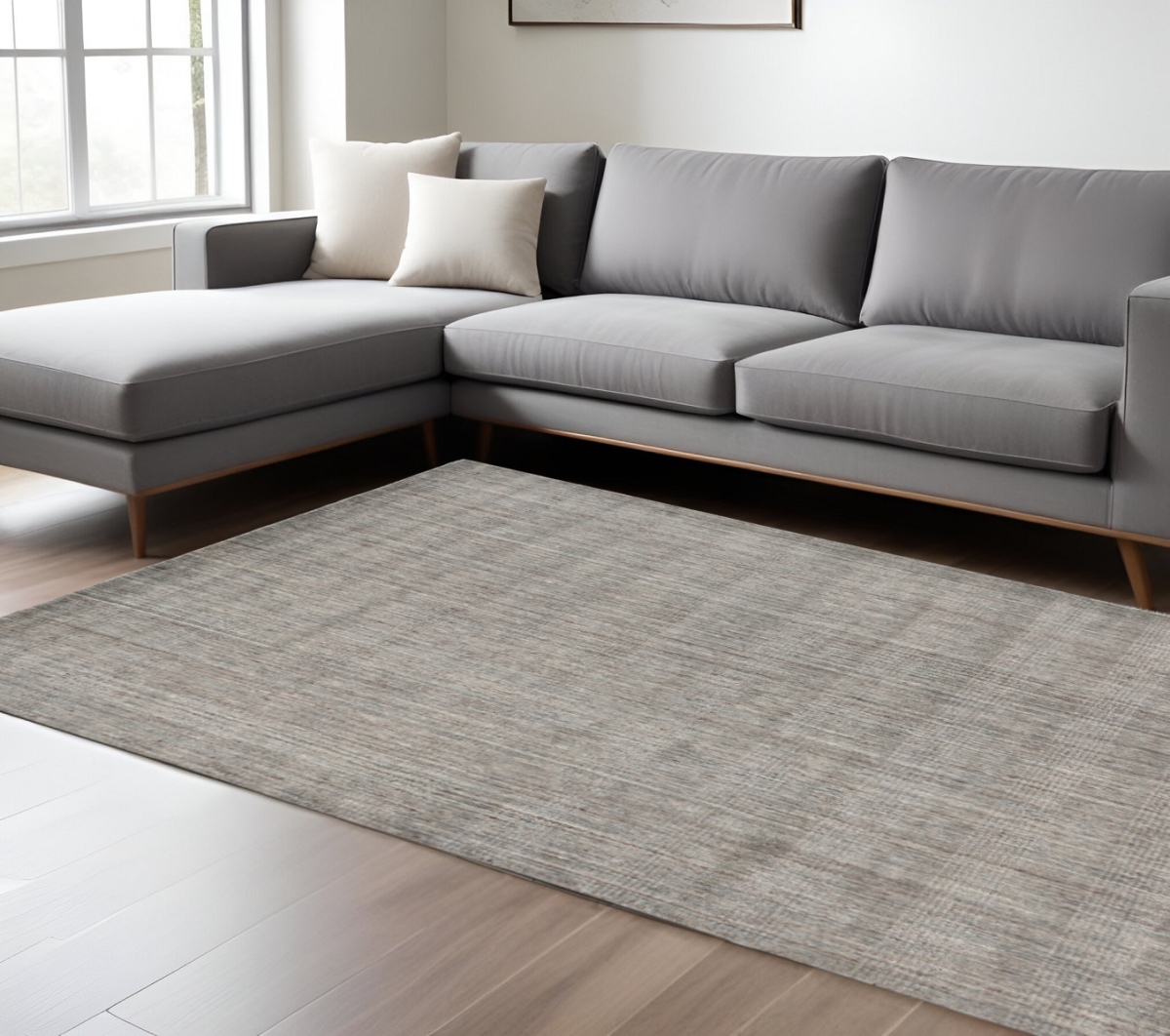 570473 8 x 10 ft. Rectangle Wool Abstract Hand-Woven Area Rug - Gray & Light Brown