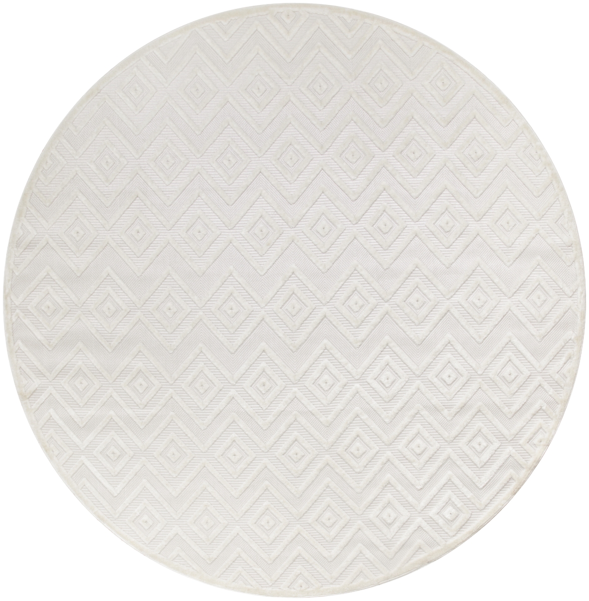 555945 10 ft. Ivory & White Geometric Indoor & Outdoor Round Area Rug