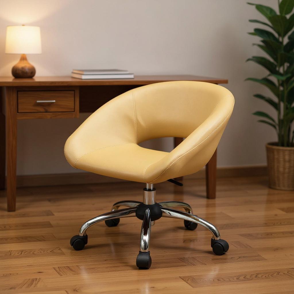 554045 Beige & Silver Faux Leather Adjustable Height Swivel Rolling Office Chair