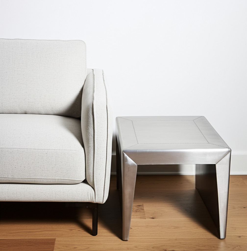 605352 24 in. Silver Aluminum & Solid Wood Square Sled End Table