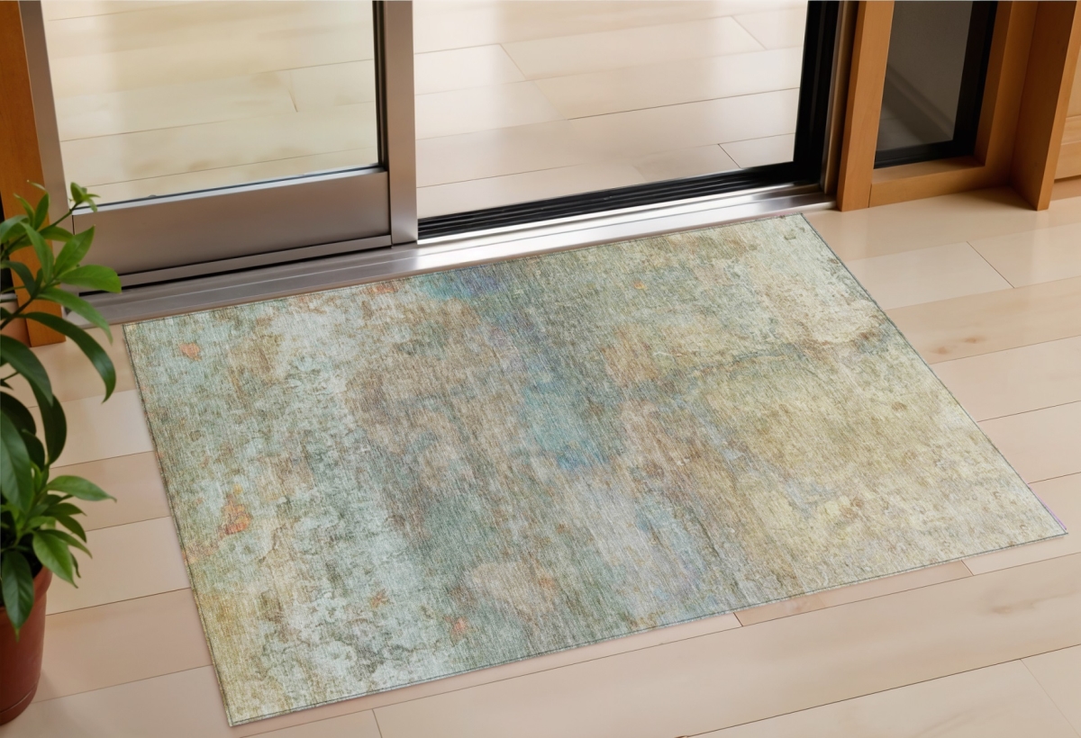 631461 3 x 5 ft. Wheat Sky Blue & Beige Abstract Washable Indoor & Outdoor Rectangle Area Rug