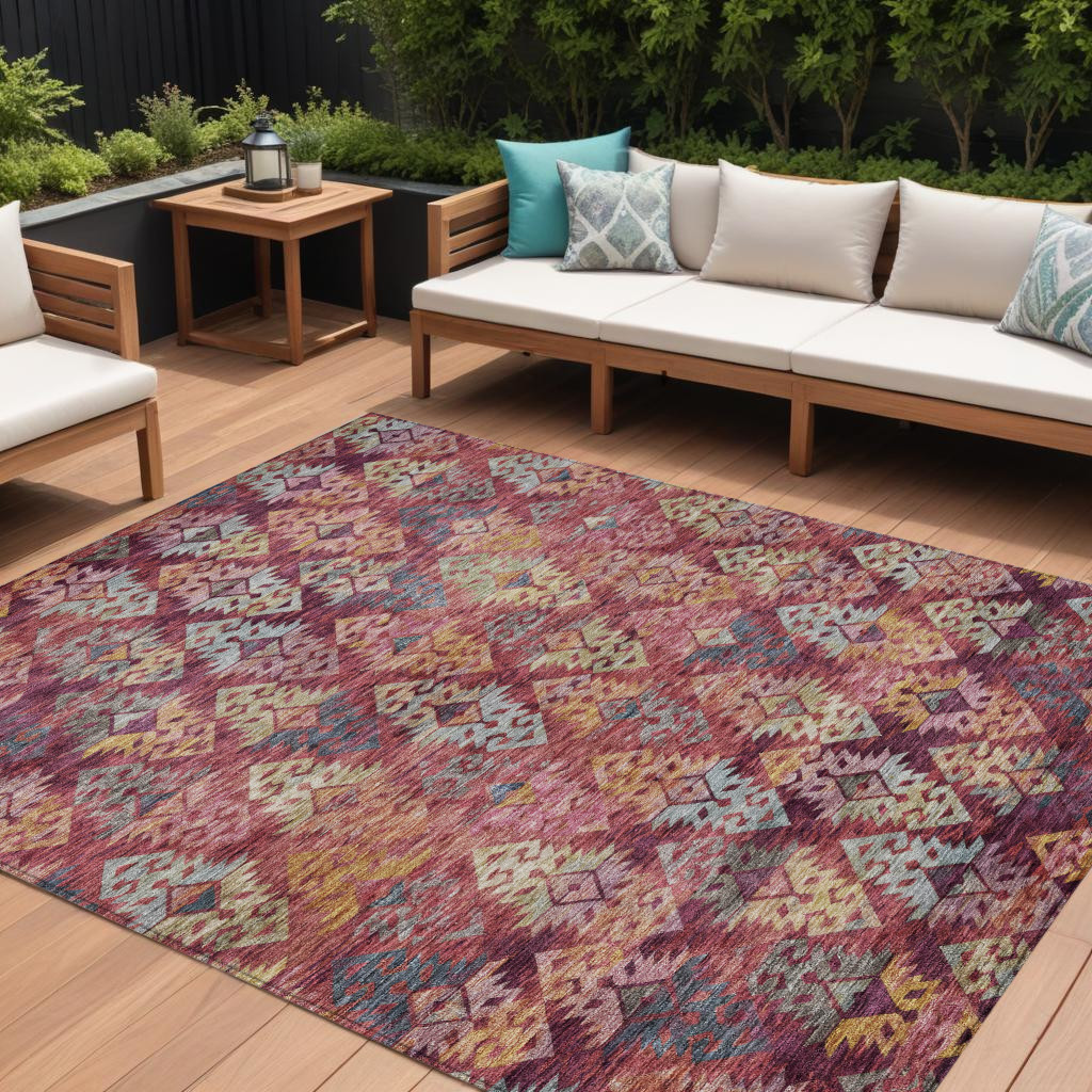 615792 9 x 12 ft. Rust Gold & Blush Aztec Washable Indoor & Outdoor Rectangle Area Rug