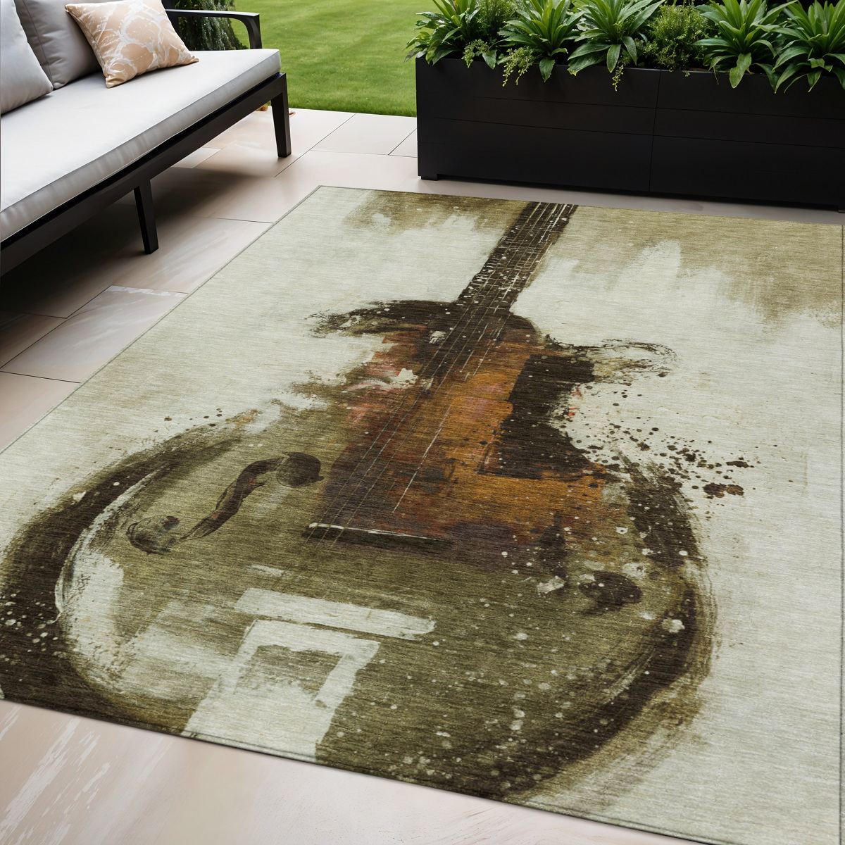 631150 5 x 8 ft. Brown Copper & Charcoal Abstract Washable Indoor & Outdoor Rectangle Area Rug