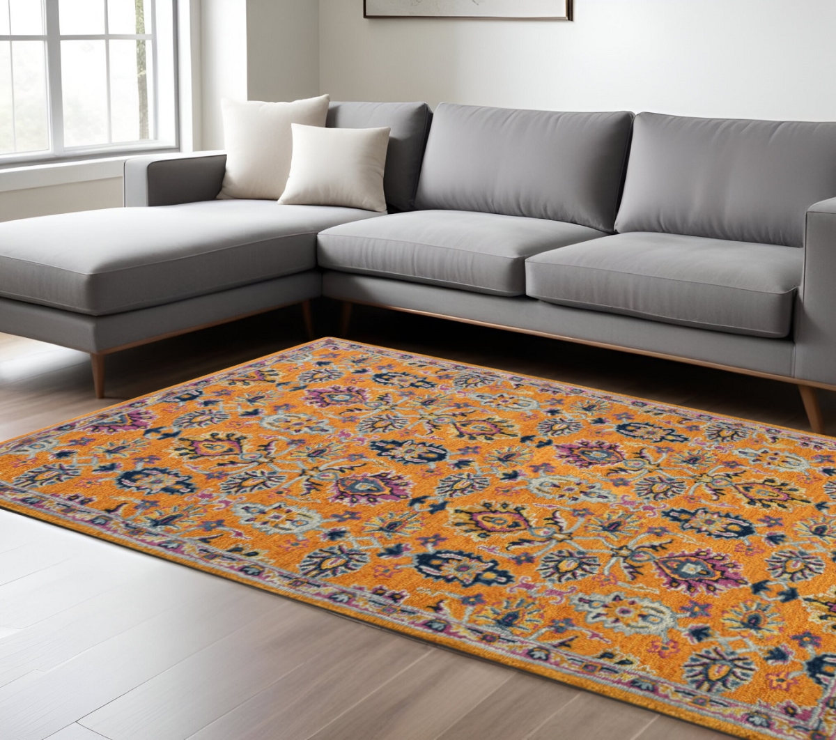 570704 8 x 10 ft. Orange Purple & Blue Wool Floral Hand Tufted Rectangle Area Rug