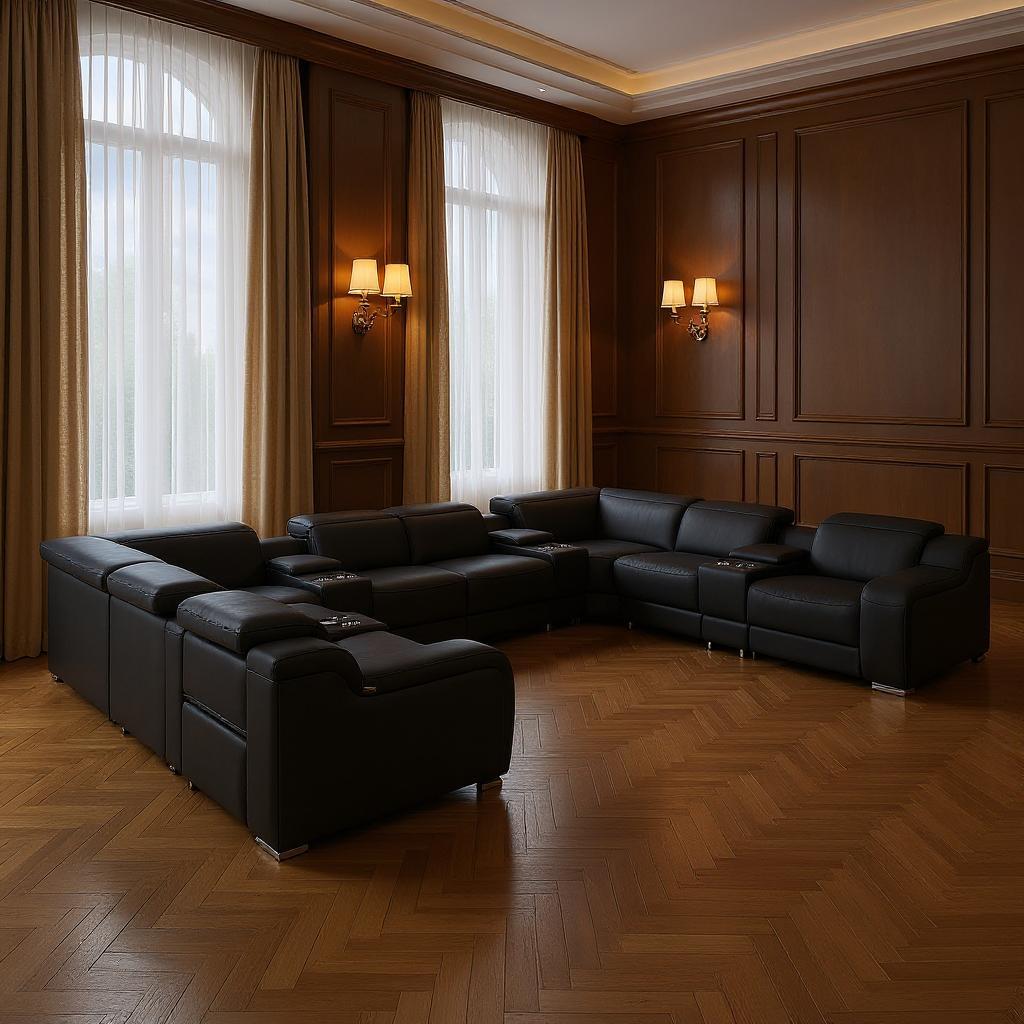 632554 Black Italian Leather Power Reclining U Shaped 12 Piece Corner Sectional with Console