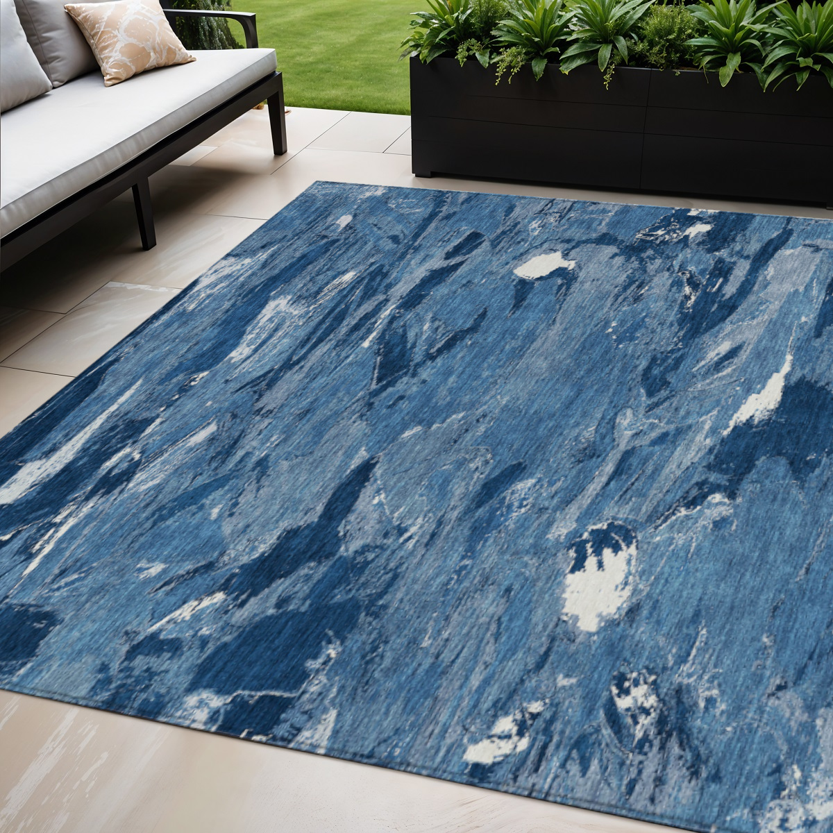 609257 5 x 8 ft. Navy Blue & Blue Abstract Washable Indoor & Outdoor Rectangle Area Rug