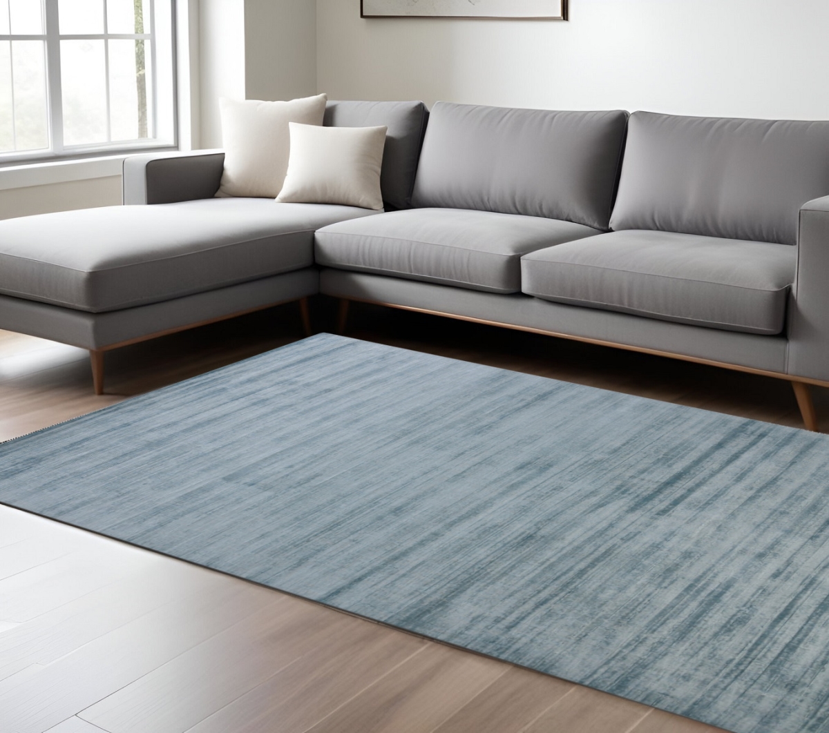 570247 10 x 14 ft. Light Blue & Dark Blue Striped Hand Woven Rectangle Area Rug