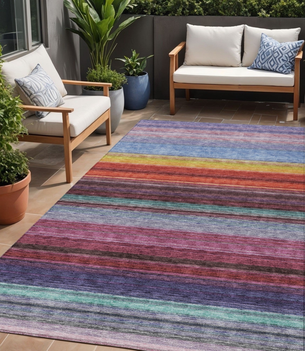 614810 5 x 8 ft. Lavender Blush & Blue Striped Washable Indoor & Outdoor Rectangle Area Rug