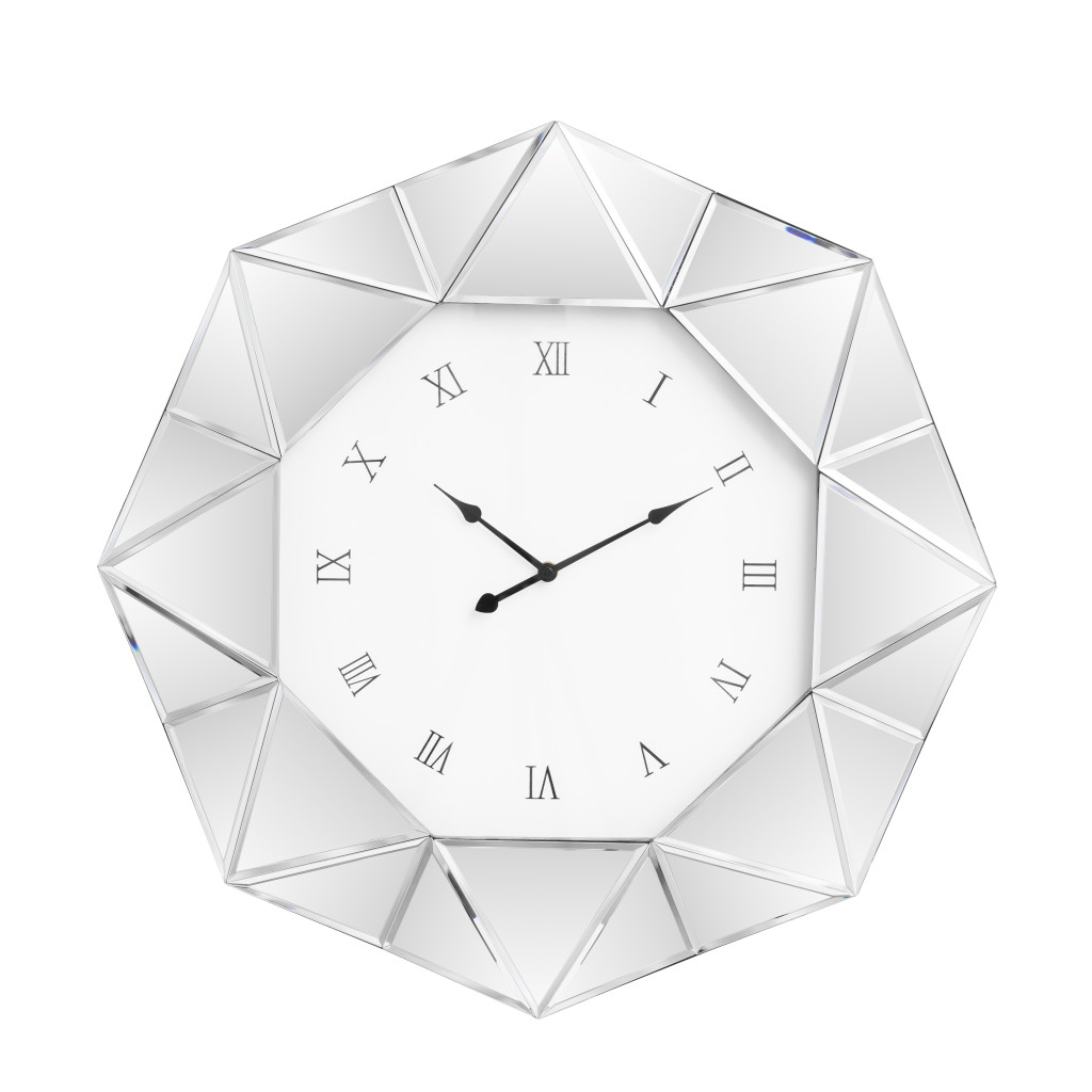 635637 26 in. Silver Mirrored Glass Silent Analog Geometric Wall Clock