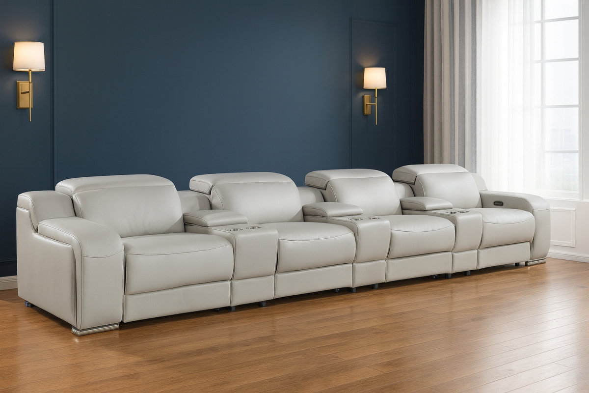 632874 169 in. Light Gray Italian Leather Reclining USB Sofa