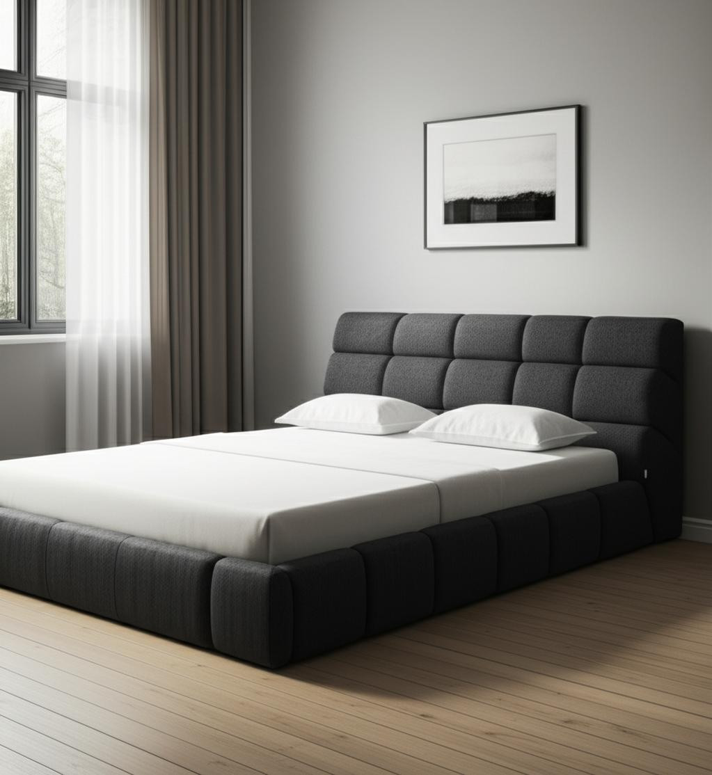 606423 Dark Gray Tufted Linen Blend Upholstered Queen Bed Frame
