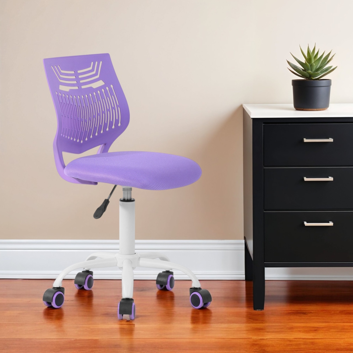 568075 Purple & White Adjustable Height Swivel Rolling Office Chair