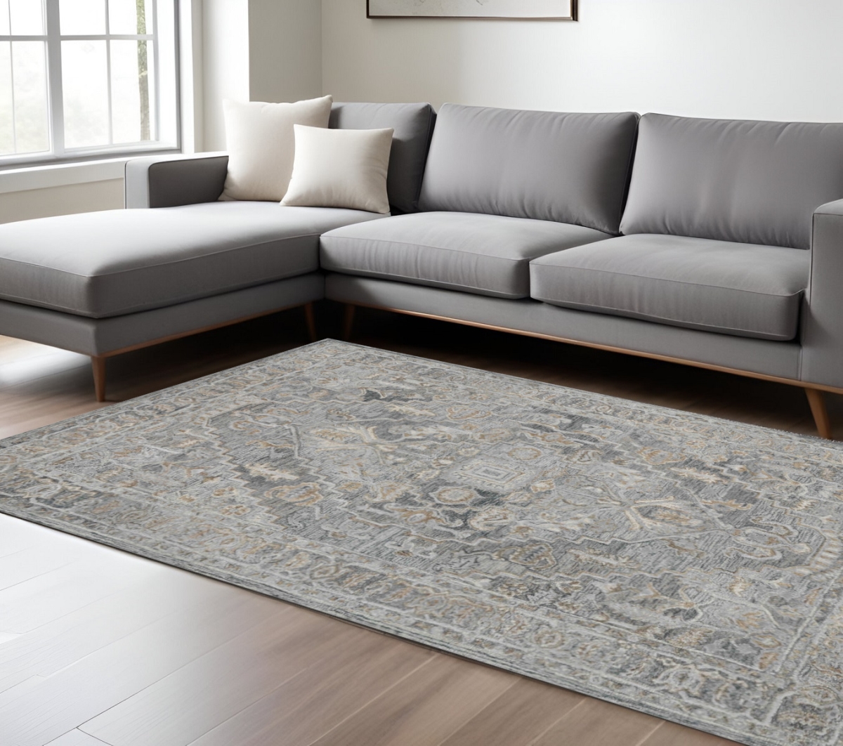 571123 8 x 10 ft. Wool Oriental Hand Tufted Rectangle Area Rug, Gray & Brown