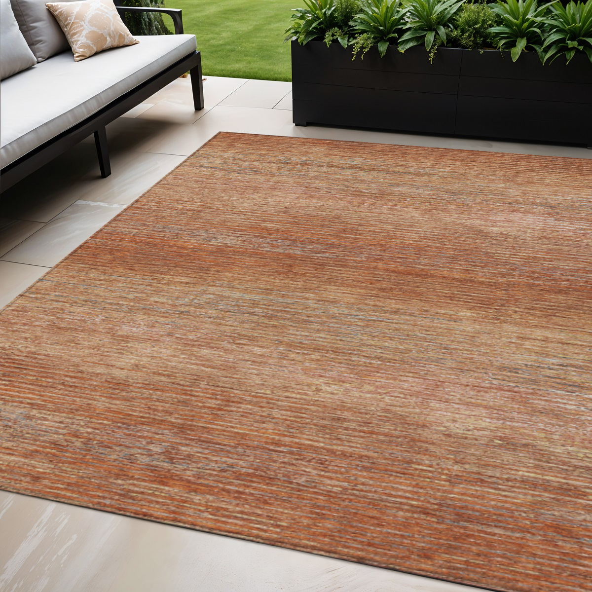 608462 5 x 8 ft. Copper Striped Washable Indoor & Outdoor Rectangle Area Rug