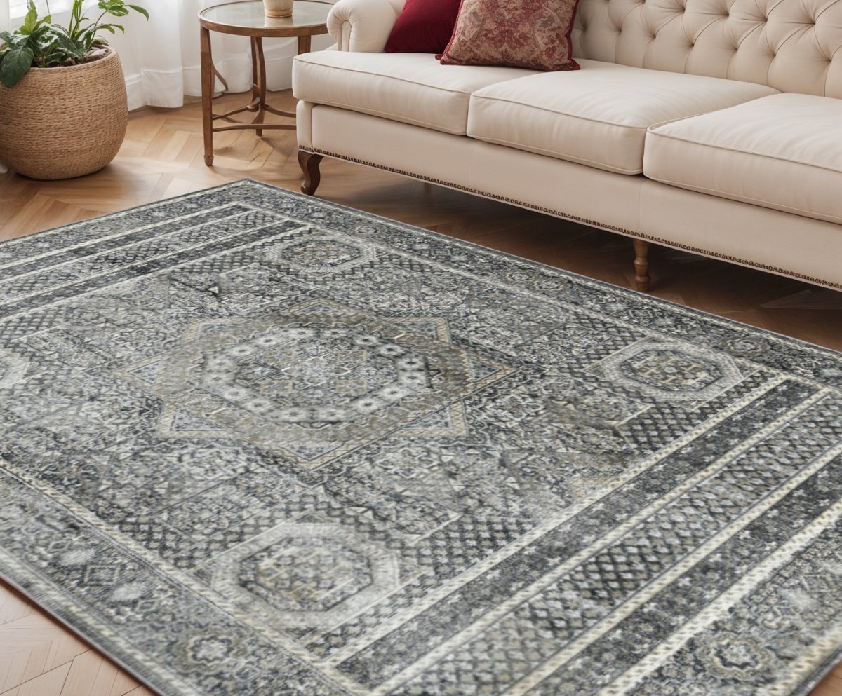 570844 5 x 8 ft. Charcoal & Gray Medallion Rectangle Area Rug