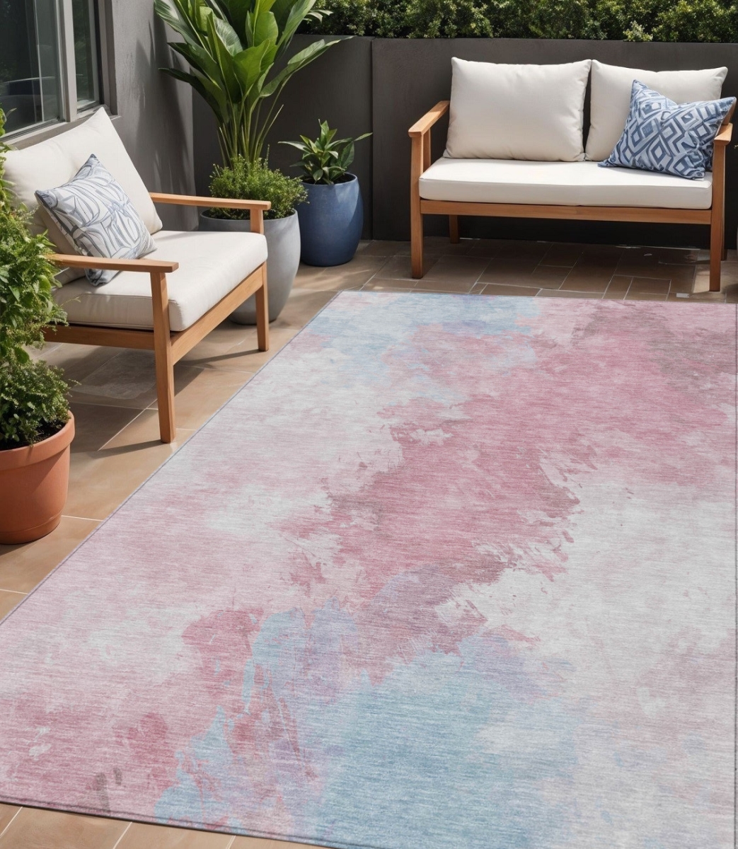 617390 5 x 8 ft. Blush Ivory & Blue Abstract Washable Indoor & Outdoor Rectangle Area Rug