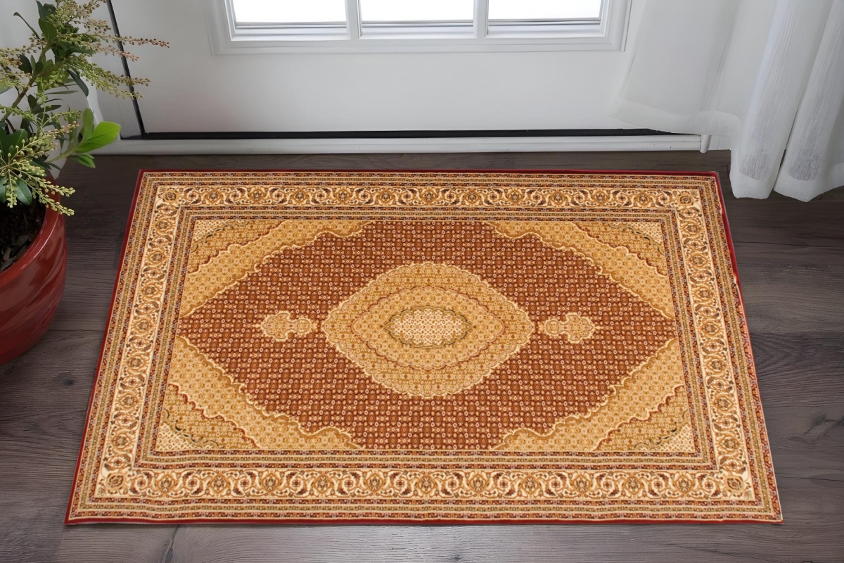 610338 2 ft. x 3 ft. Red & Beige Oriental Area Rug