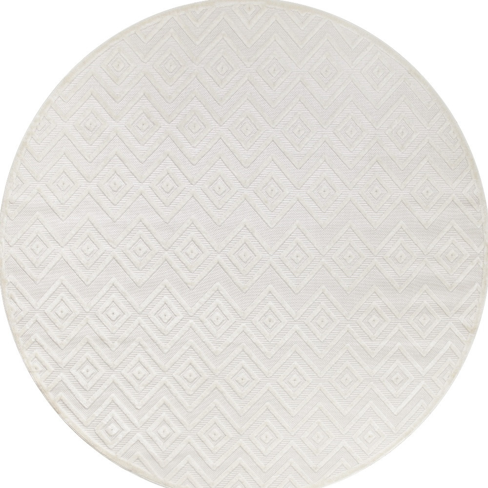 556272 8 ft. Ivory & White Geometric Indoor & Outdoor Rectangle Area Rug