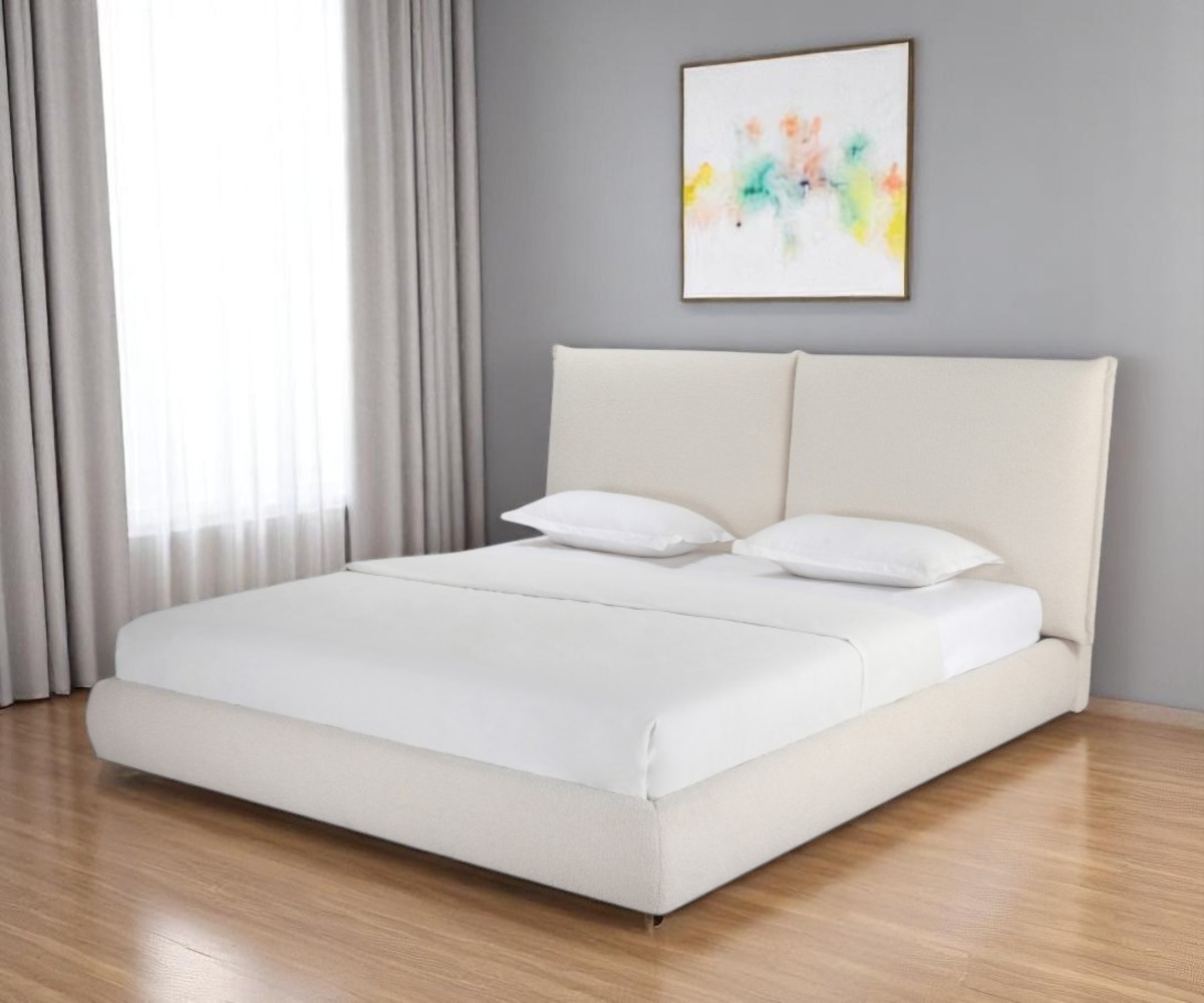 606418 Beige Boucle Upholstered King Bed Frame