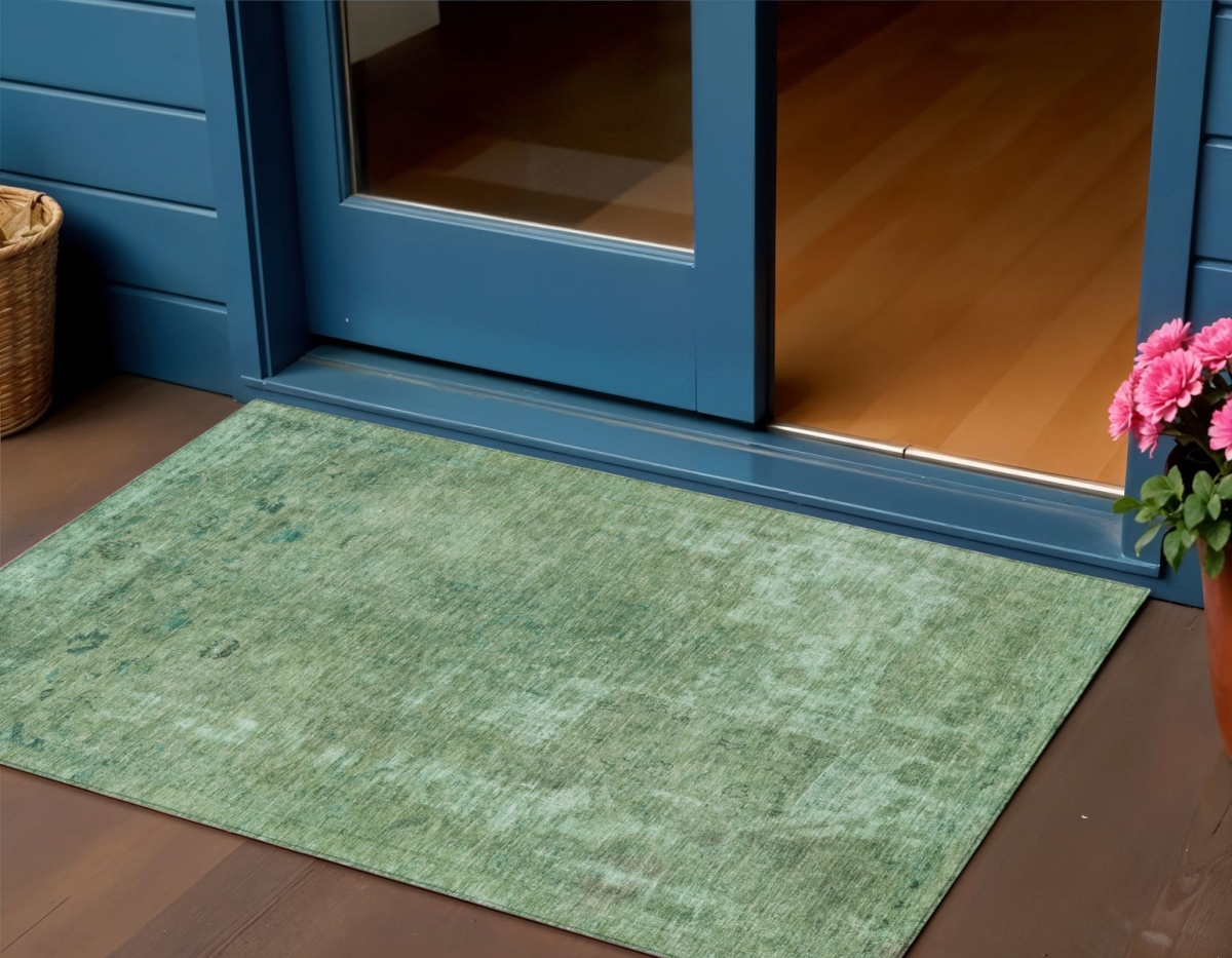 Sage & Mint Green Abstract Area Rug - 3 x 5 ft. - Washable - Stain Resistant